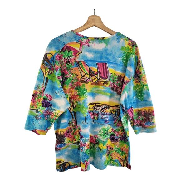 Vintage Silver Threads Womens Size L Novelty Tunic Top Beach Theamed Multi USA - Picture 11 of 11